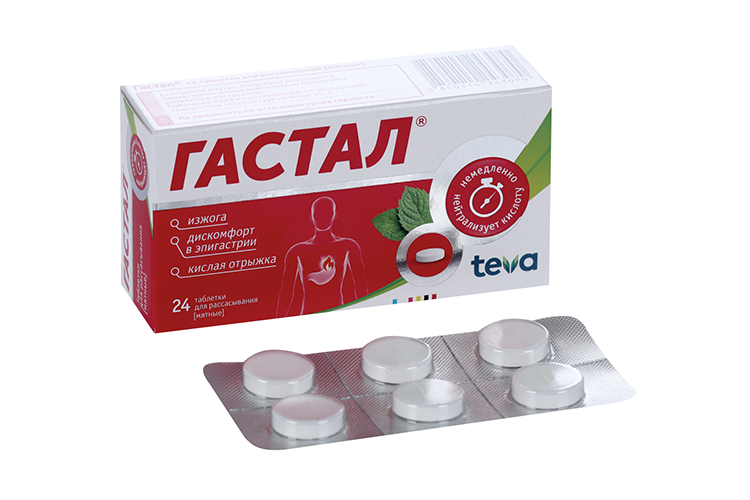 Гастал, 24 шт, таблетки для рассасывания ментоловые
