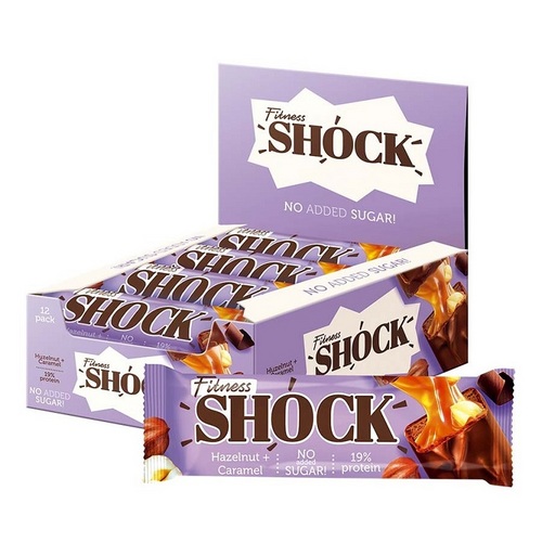 Батончик FitnesShock NO SUGAR BAR протеиновый Фундук-карамель, 50 г, 12 шт