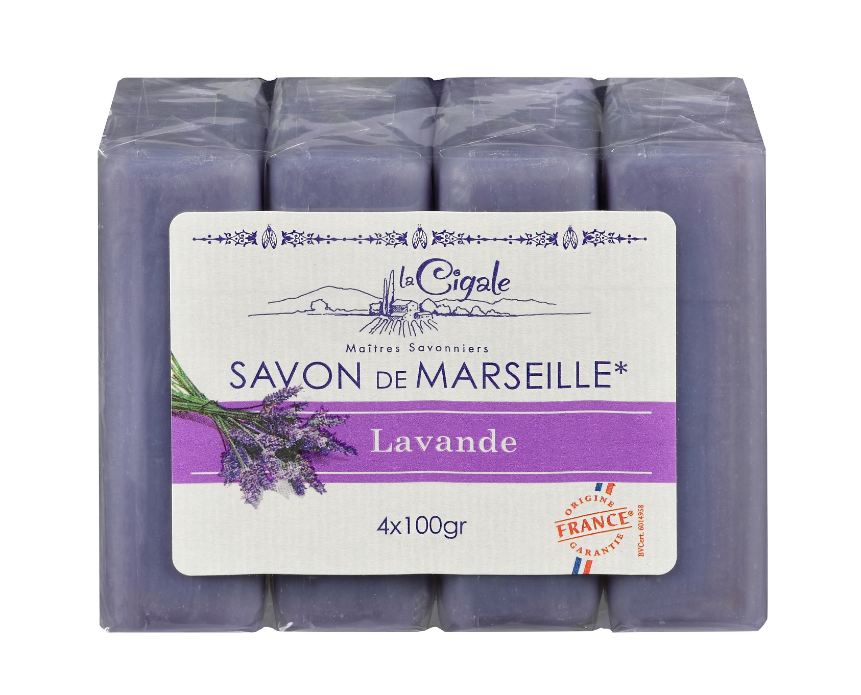 Мыло La Cigale Savon De Marseille твердое д/тела/рук лаванда, 100 г, 4 шт