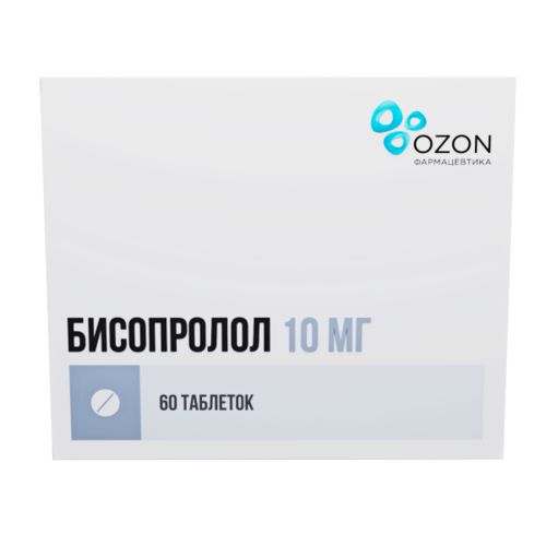 Бисопролол 10 мг, 60 шт, таблетки покрытые пленочной оболочкой