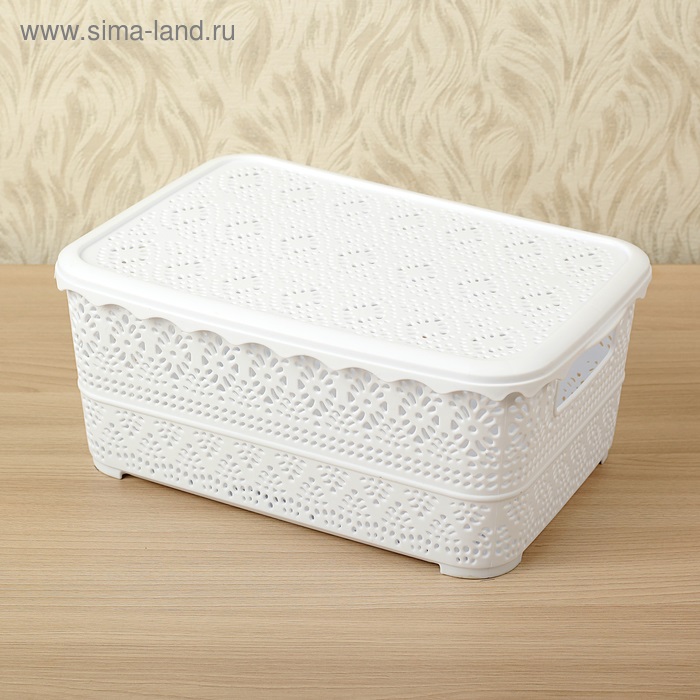 Контейнер д/хранения с крышкой Ажур 26х19х11,5 см цвет МИКС