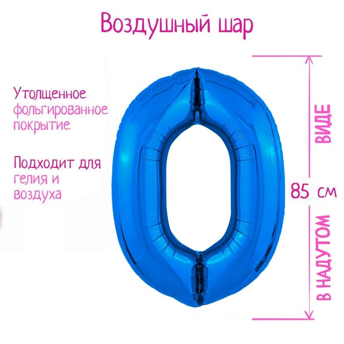Шар фольгированный LETI «Цифра 0», цвет синий Slim