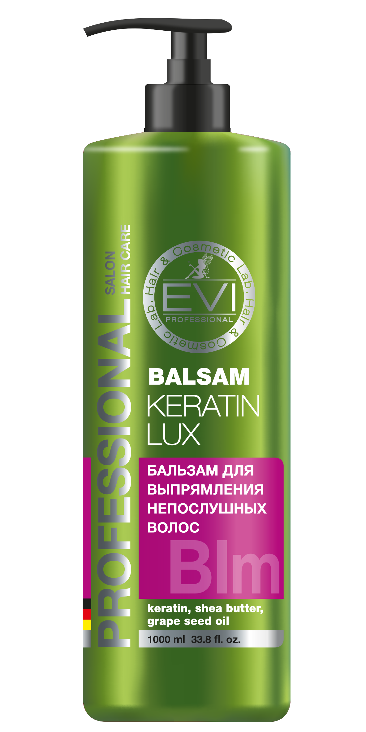 Бальзам-ополаскиватель EVI Professional Кератиновое выпрям д/непослуш волос, 1 000 мл