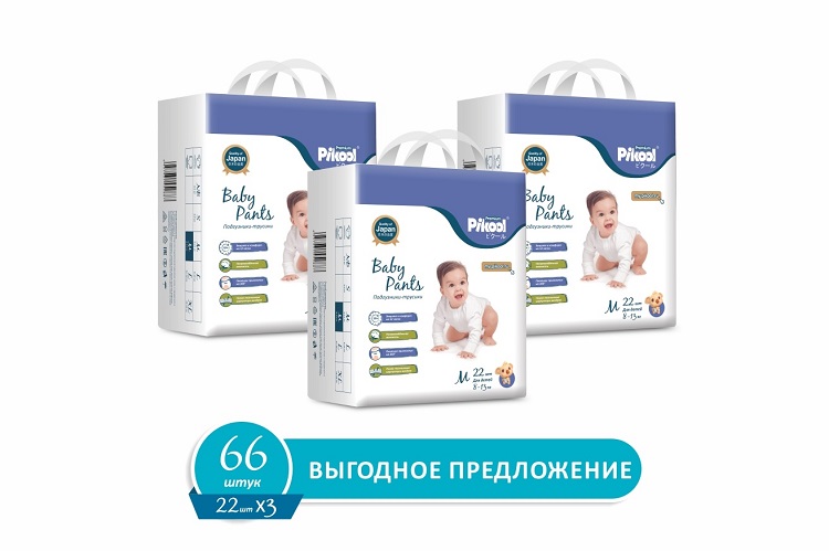 Подгузники-трусики детские Пикул Премиум M (8-13кг), 66 шт, (22х3)