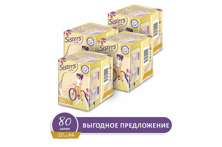 Прокладки Систерс ежедневные Ультра, 80 шт, (20х4)