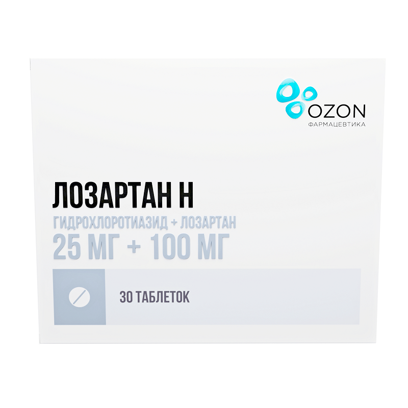 Лозартан Н 25 мг+100 мг, 30 шт, таблетки покрытые пленочной оболочкой