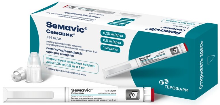 Семавик 0.25/0.5/1 мг/доза, 3 мл, раствор для подкожного введения шприц-ручка + иглы  4 шт