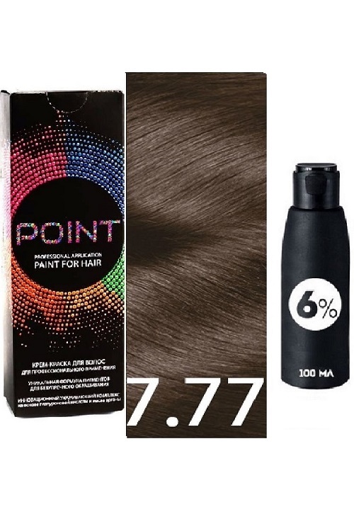 Краска для волос POINT. Промо набор для проф.прим., тон №7.77, Средне-коричневый Интенсивный+ 6% окс