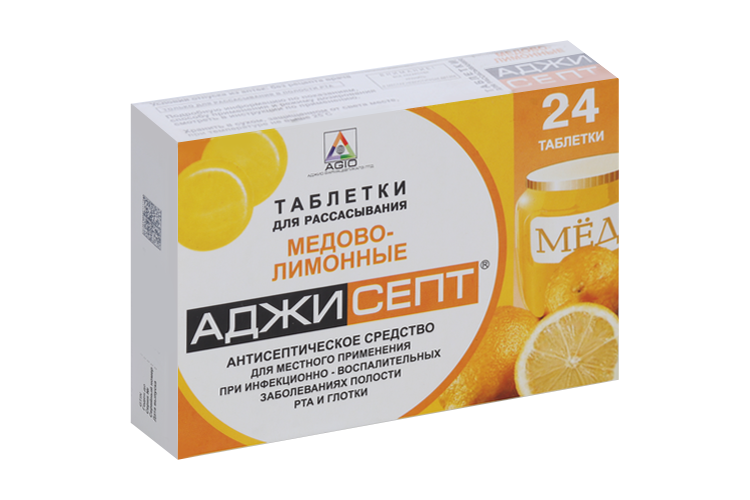 Аджисепт, 24 шт, таблетки для рассасывания медово-лимонные