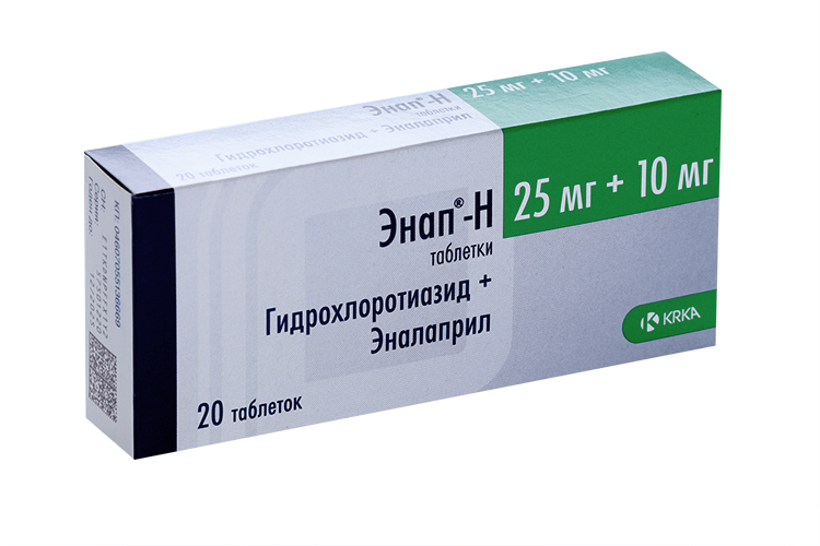 Энап-Н 25 мг+10 мг, 20 шт, таблетки
