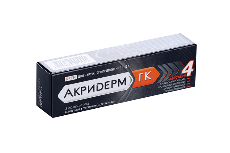 Акридерм ГК 0.05%+0.1%+1%, 15 г, крем