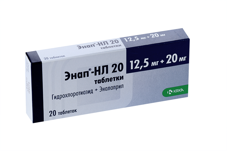 Энап-НЛ 20 12.5 мг+20 мг, 20 шт, таблетки