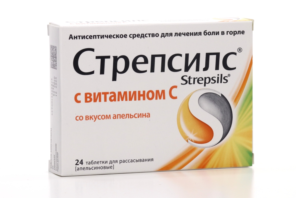 Стрепсилс с витамином С, 24 шт, таблетки для рассасывания апельсиновые