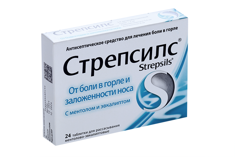 Стрепсилс, 24 шт, таблетки для рассасывания ментол-эвкалипт