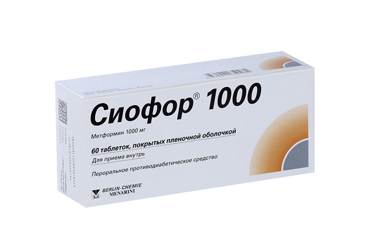 Сиофор 1000 1000 мг, 60 шт, таблетки покрытые оболочкой