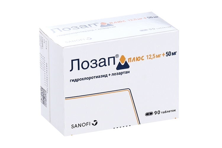 Лозап плюс 12.5 мг+50 мг, 90 шт, таблетки покрытые пленочной оболочкой