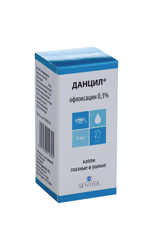 Офлоксацин Данцил 0.3%, 5 мл, капли глазные и ушные