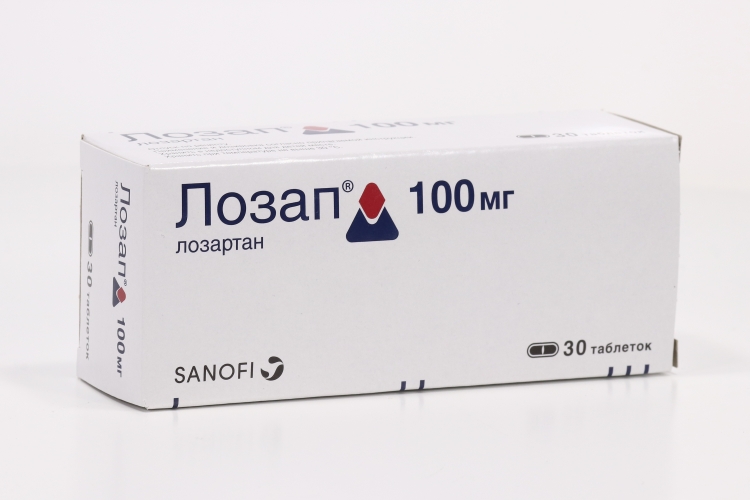 Лозап 100 мг, 30 шт, таблетки покрытые пленочной оболочкой