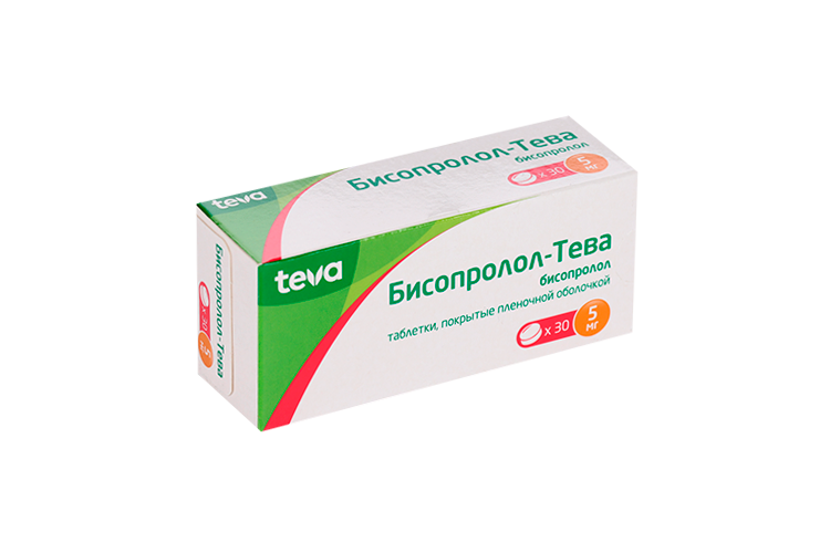 Бисопролол-Тева 5 мг, 30 шт, таблетки покрытые пленочной оболочкой