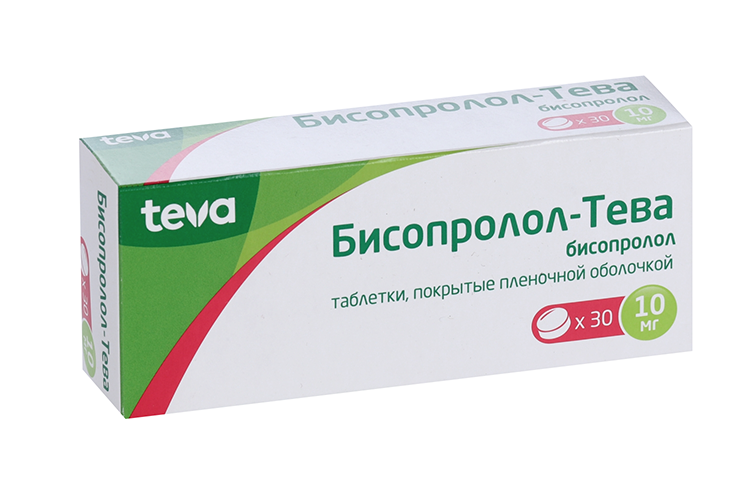 Бисопролол-Тева 10 мг, 30 шт, таблетки покрытые пленочной оболочкой
