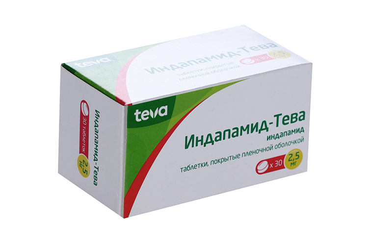 Индапамид-Тева 2.5 мг, 30 шт, таблетки покрытые пленочной оболочкой