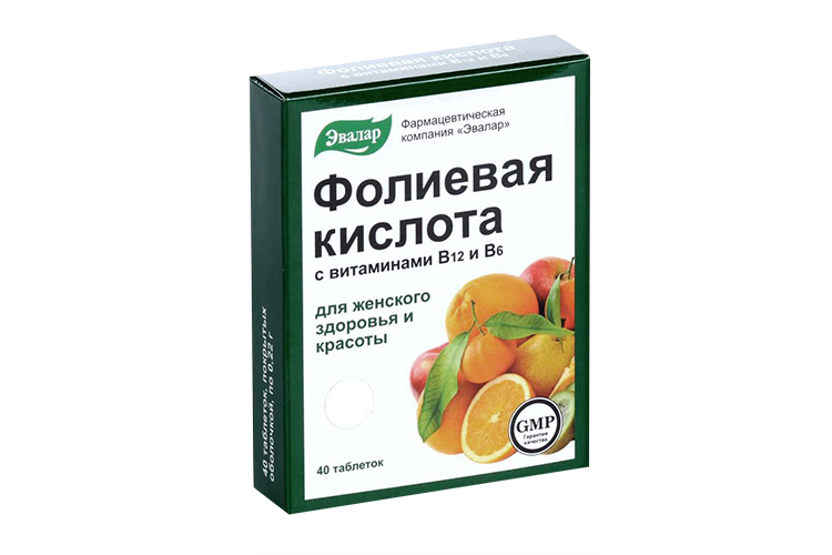 Фолиевая к-та с вит В12 и В6, 40 шт, таблетки