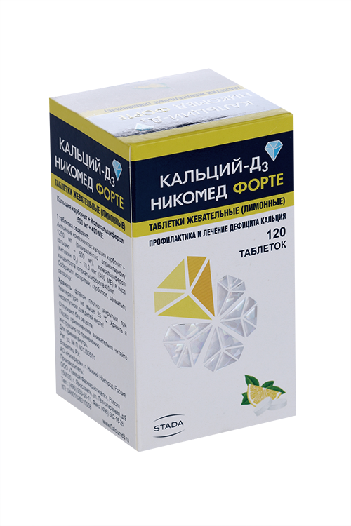 Кальций-Д3 Никомед форте лимон, 120 шт, таблетки жевательные