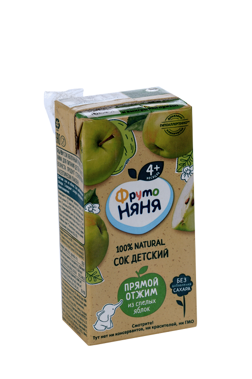 Сок Фрутоняня яблоко/прямой отжим/неосветл д/дет ранн возр (с 4 мес), 0,2 л