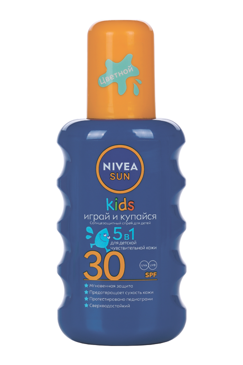 Спрей Нивея Сан Кидс цветной солнцезащ д/детей SPF 30, 200 мл, (85403)