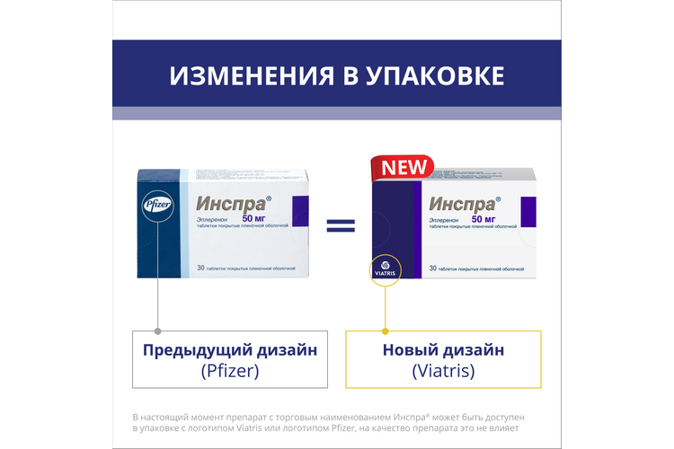 Инспра 50 мг, 30 шт, таблетки покрытые пленочной оболочкой