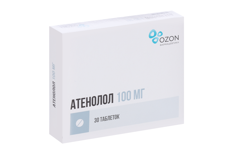 Атенолол 100 мг, 30 шт, таблетки отеч