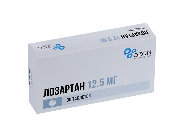 Лозартан 12.5 мг, 30 шт, таблетки покрытые пленочной оболочкой
