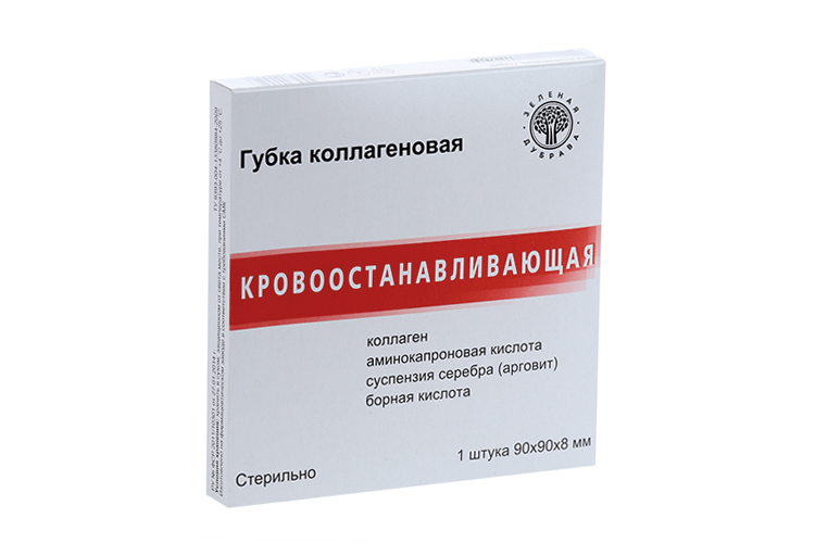 Губка гемостат коллаген 90х90 мм, изд/мед/наз
