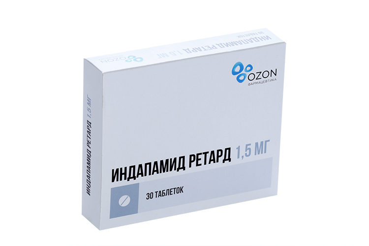 Индапамид ретард 1.5 мг, 30 шт, таблетки пролонгированного действия покрытые пленочной оболочкой