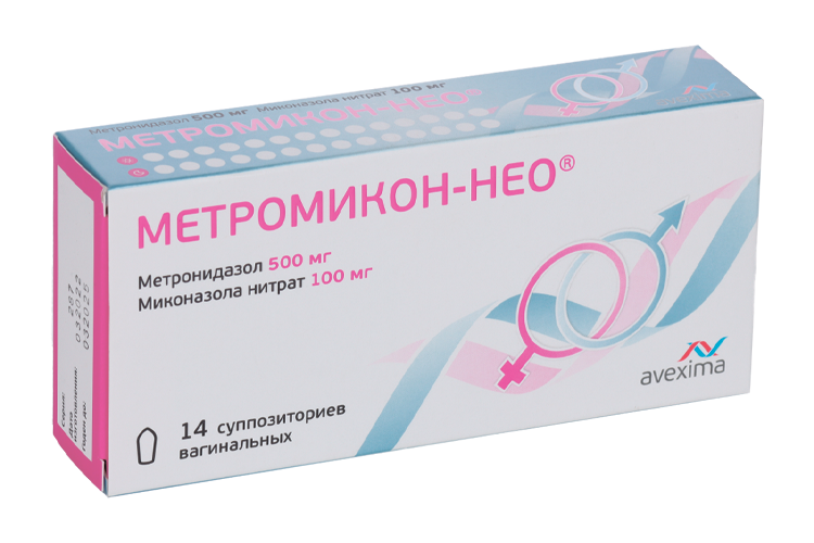 Метромикон-Нео 500 мг+100 мг, 14 шт, суппозитории вагинальные