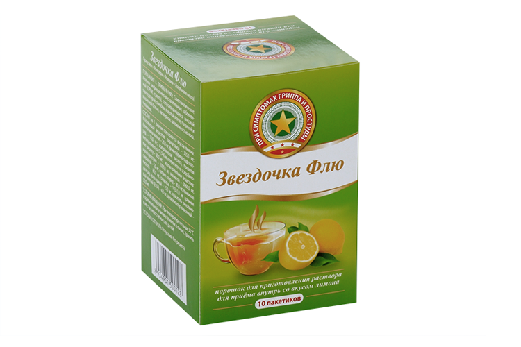 Звездочка Флю, 15 г, 10 шт, порошок для приготовления раствора для приема внутрь лимон