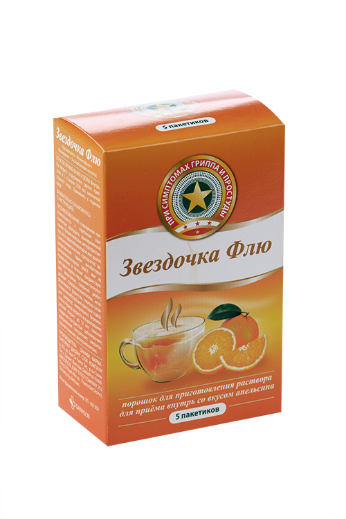 Звездочка Флю, 15 г, 5 шт, порошок для приготовления раствора для приема внутрь апельсин