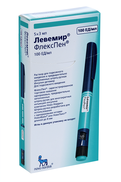 Левемир ФлексПен 100 ЕД/мл, 3 мл, 5 шт, раствор для подкожного введения