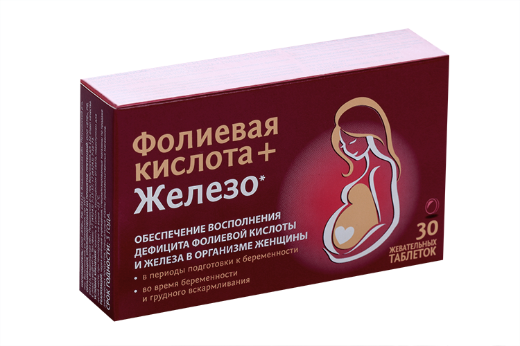 Фолиевая кислота+Железо, 30 шт, таблетки жевательные