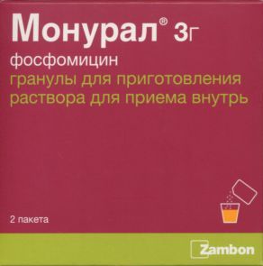 Монурал, 3 г, 2 шт, гранулы для приготовления раствора для приема внутрь