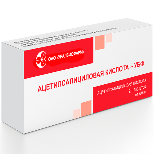Ацетилсалициловая кислота-УБФ 500 мг, 20 шт, таблетки