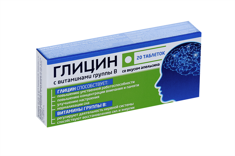 Глицин с витаминами В, 800 мг, 20 шт, таблетки
