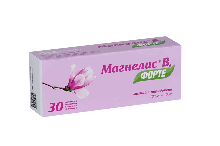 Магнелис В6 форте 100 мг+10 мг, 30 шт, таблетки покрытые пленочной оболочкой