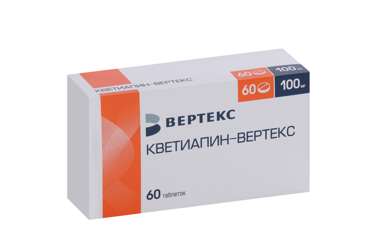 Кветиапин-Вертекс 100 мг, 60 шт, таблетки покрытые пленочной оболочкой