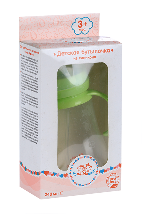 Бутылочка Рома+Машка силикон/ручки/соска силик/соломинка/шир горл 240 мл зеленая