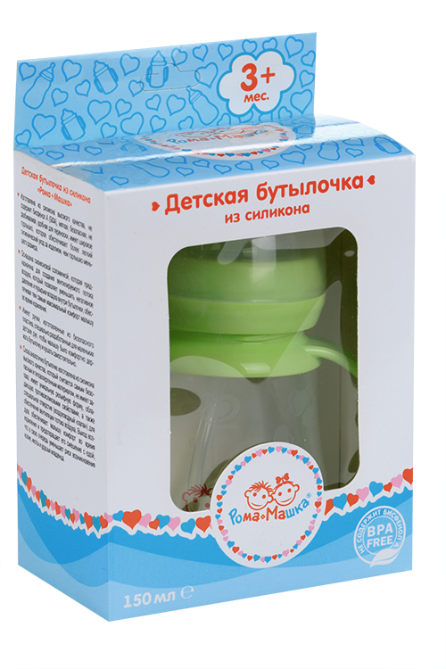 Бутылочка Рома+Машка силикон/ручки/соска силик/соломинка/шир горл 150 мл зеленая
