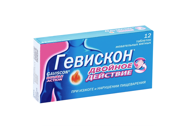 Гевискон Двойное Действие, 12 шт, таблетки жевательные мятные