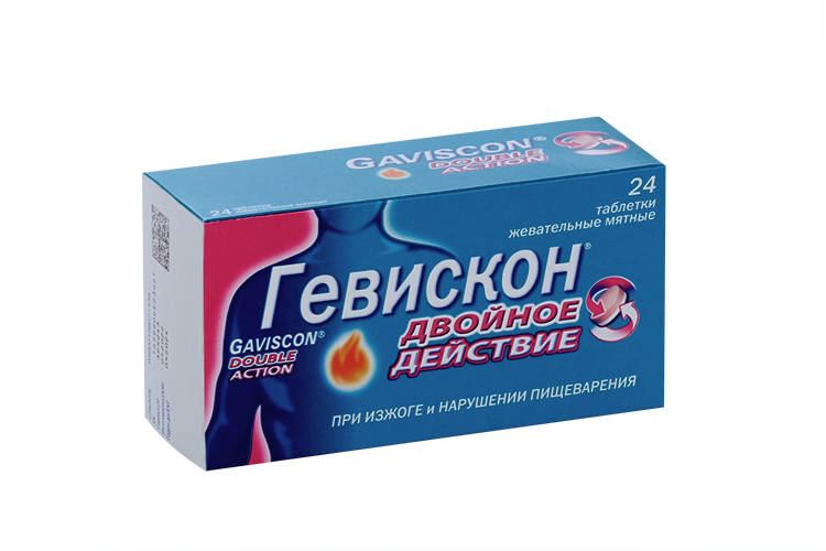 Гевискон Двойное Действие, 24 шт, таблетки жевательные мятные