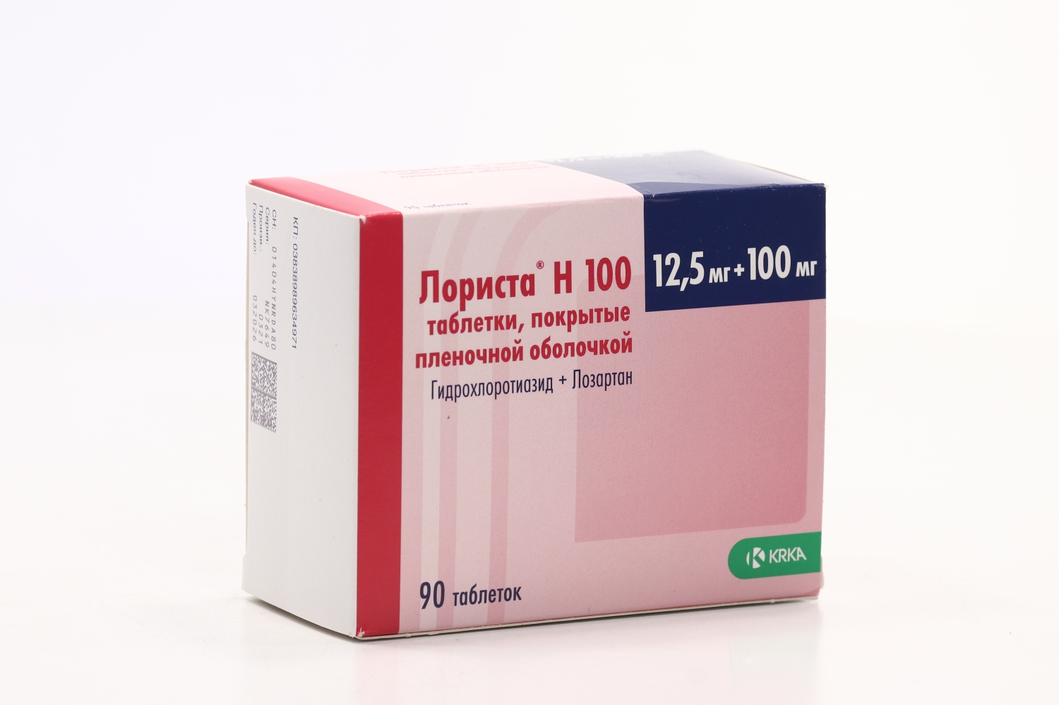 Лориста Н 100 12.5 мг+100 мг, 90 шт, таблетки покрытые пленочной оболочкой