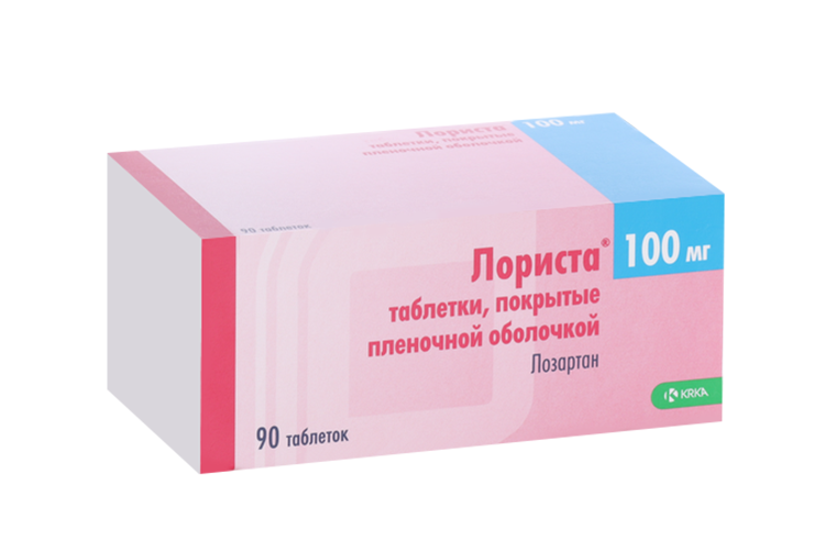Лориста 100 мг, 90 шт, таблетки покрытые пленочной оболочкой